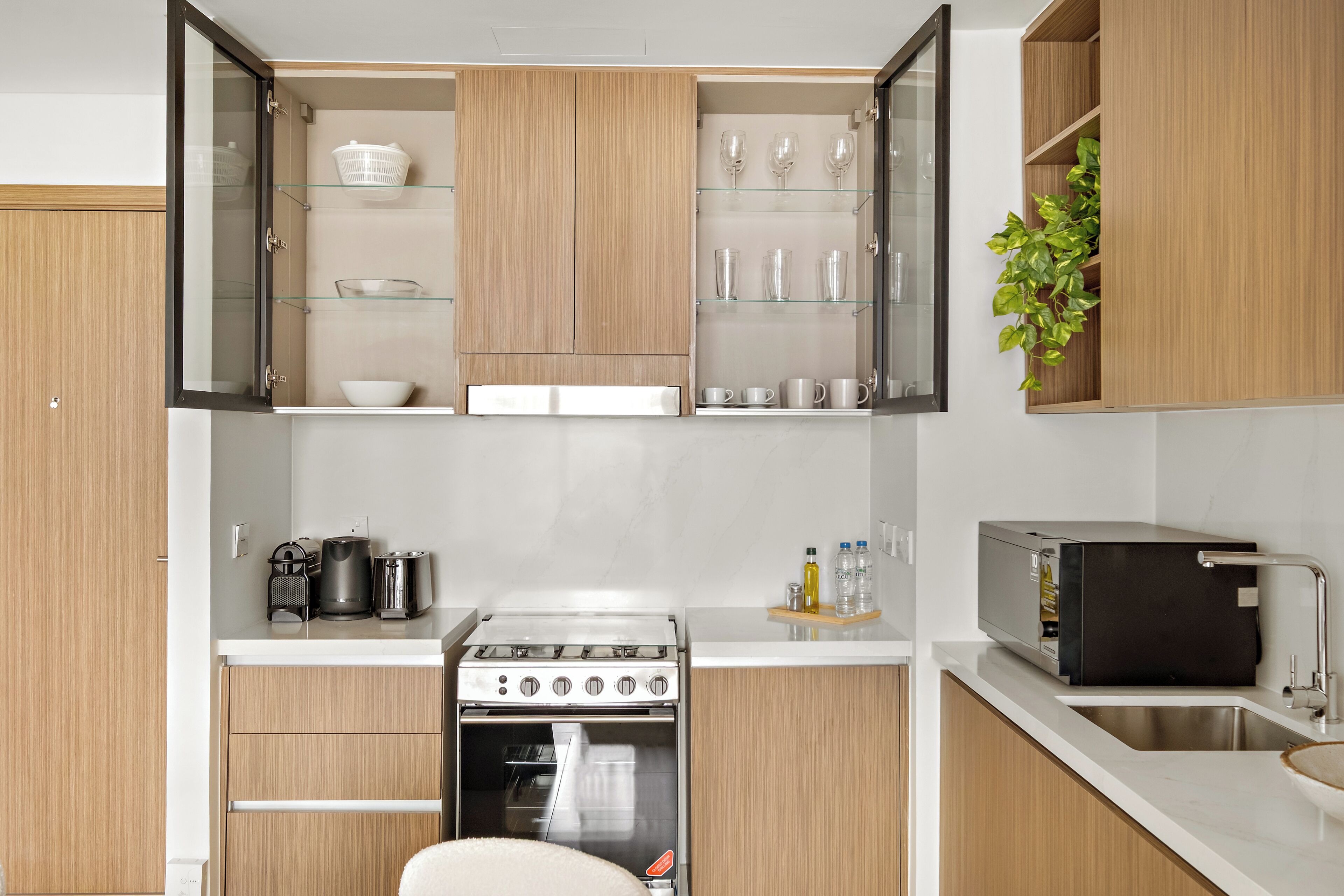 Espressomaschine, Kühlschrank, Mikrowelle, Herdplatte