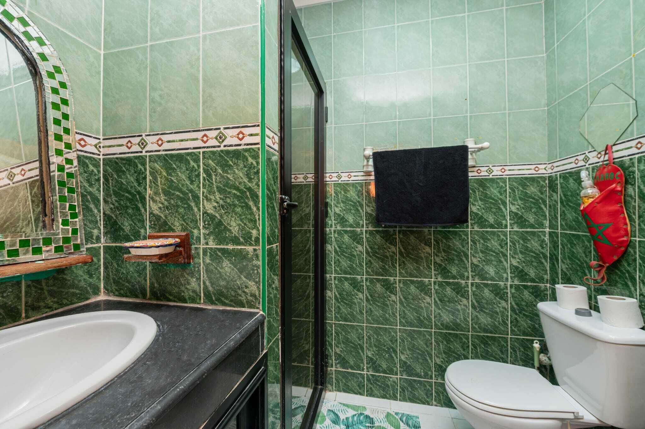 Dusche, Haartrockner, Handtücher, Toilettenpapier