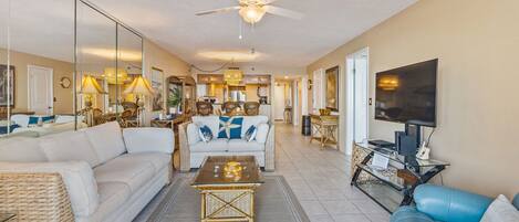 Condo, Multiple Beds, Hot Tub, Ocean View (Daytona Peaceful Paradise 1804) | Living area
