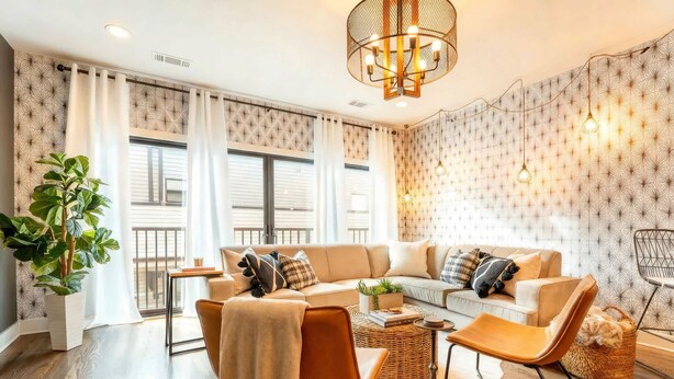 A modern living room with a sectional sofa, a coffee table, and a dining area. - 8 Minutes To Downtown Nashville Wifi And Workspace (Nashville)