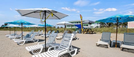 On the beach, white sand