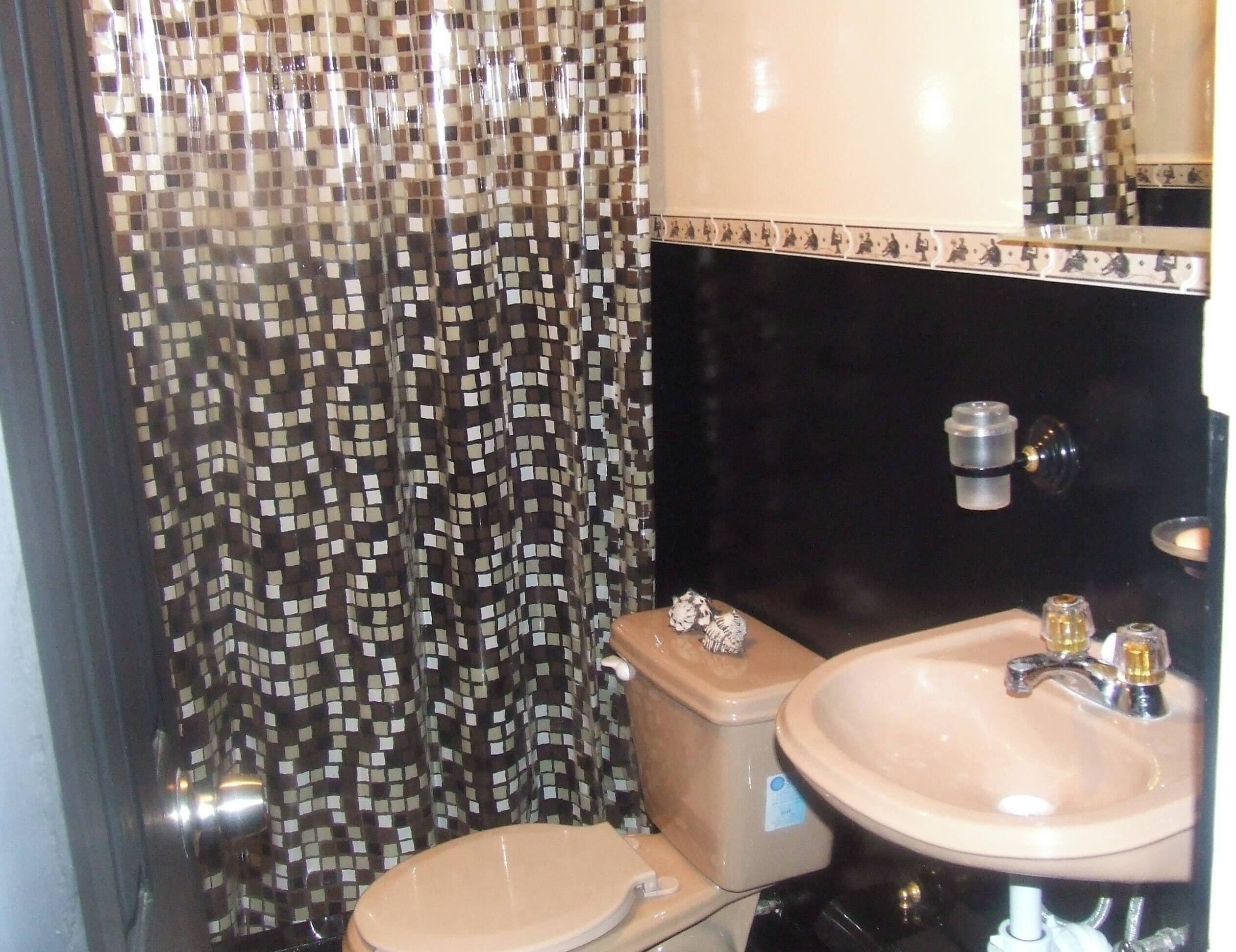 Shower, towels, soap, toilet paper