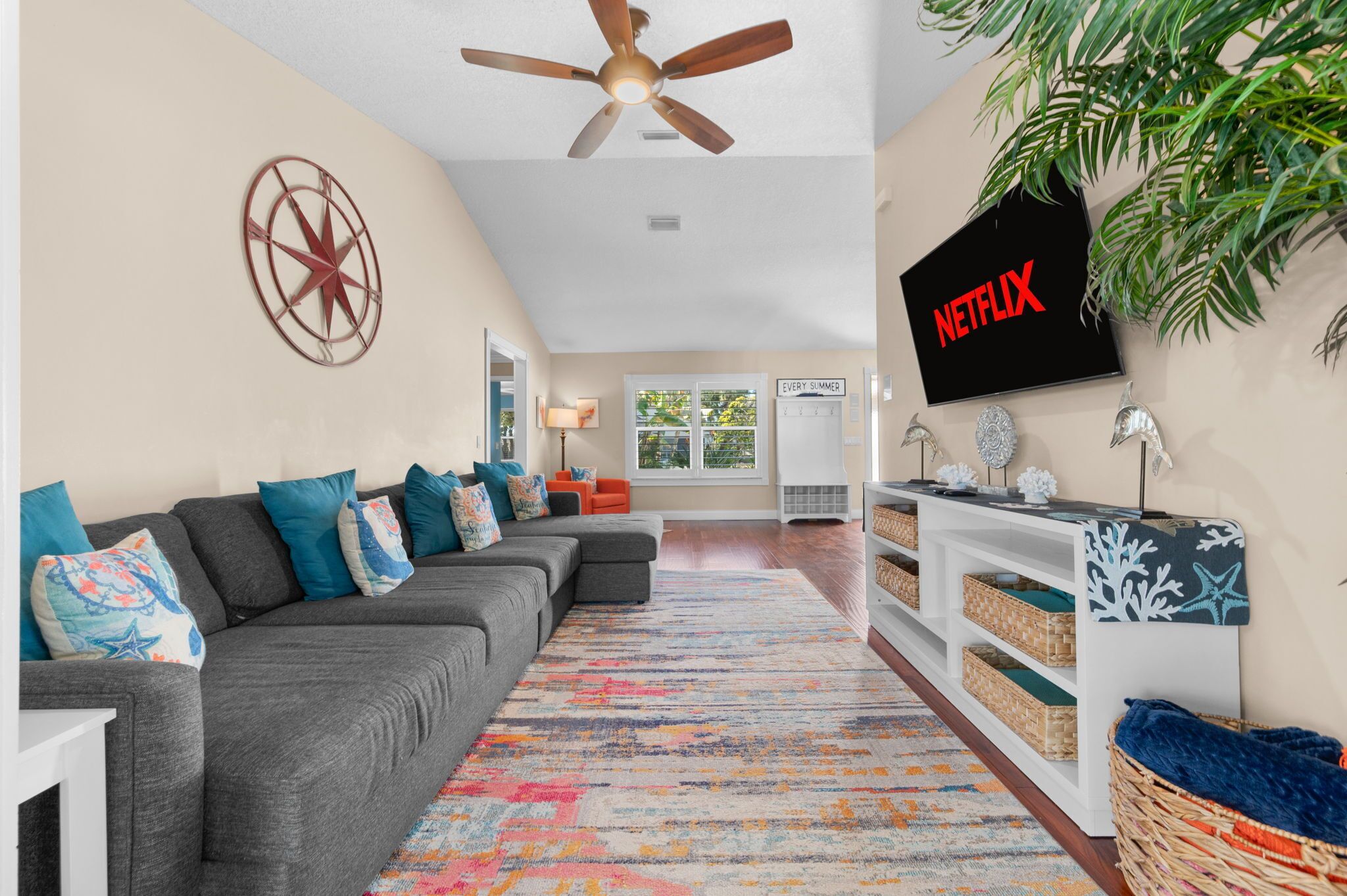 Smart TV, foosball, table tennis, books