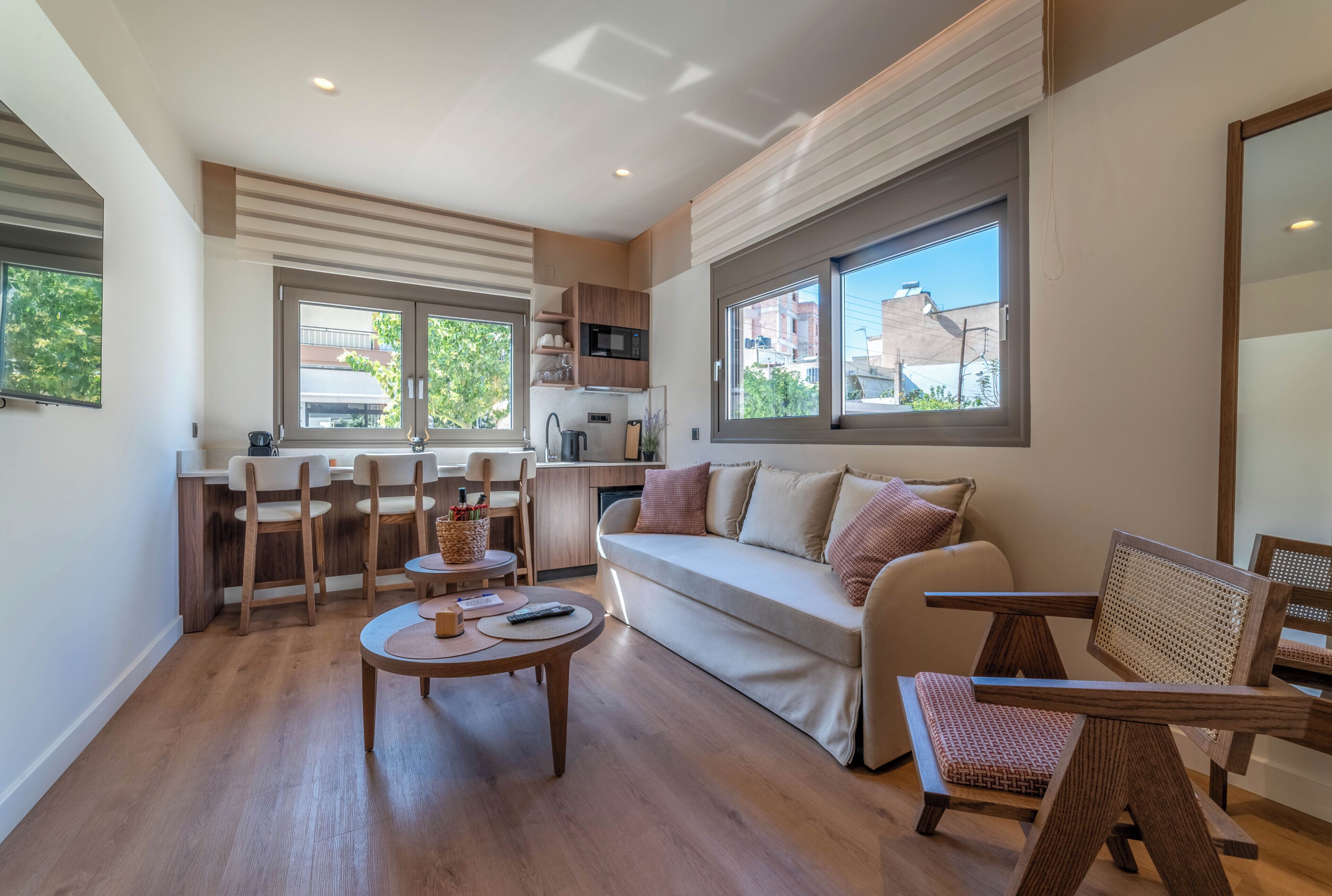 Superior Apartment, Kitchen | Living area | 55-inch Smart TV with satellite channels, Netflix, streaming services