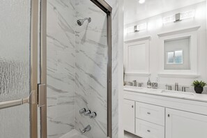 Eco-friendly toiletries, hair dryer, towels, soap