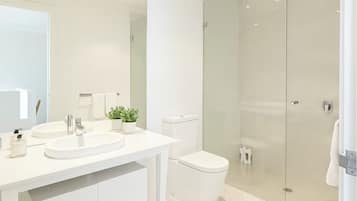 Hair dryer, towels, toilet paper