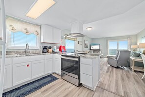 Fridge, microwave, oven, stovetop - Beachfront Condo | Balcony Views, Pool & Walkable Location | BEACHBALL PROPERTIES (Gulf Shores)