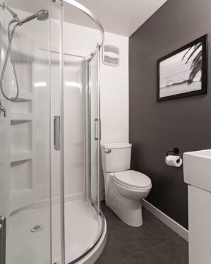 Regadera, secadora de cabello, toallas, jabón 