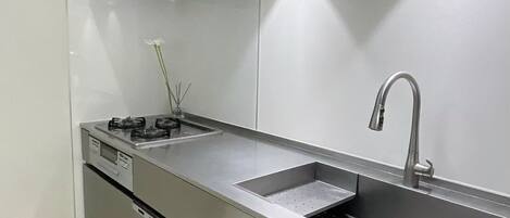 Fridge, microwave, dishwasher, electric kettle