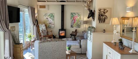 TV, fireplace