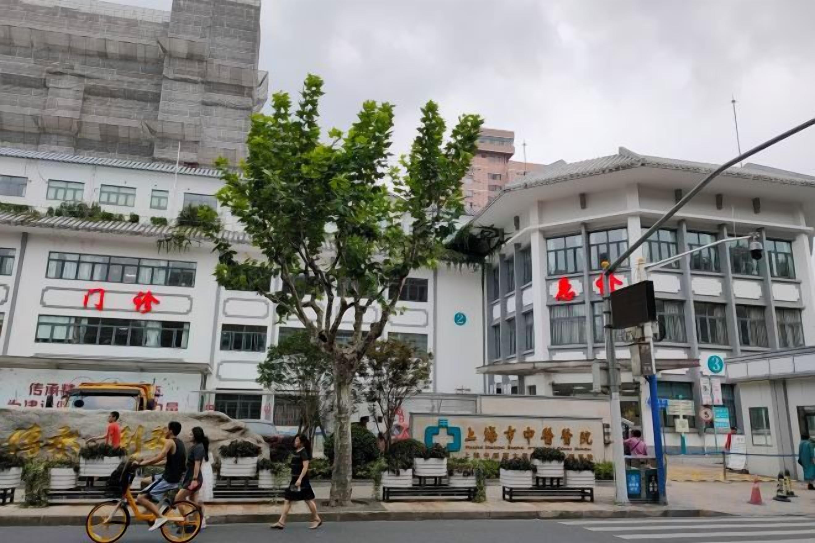 A street scene with buildings, a tree, and a crosswalk.