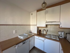 ثلاجة، ميكروويف، موقد طهي مسطح، غسالة أطباق