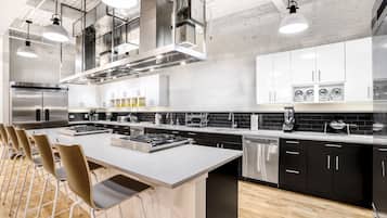 Fridge, microwave, oven, electric kettle