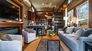 Smart TV, fireplace, stereo