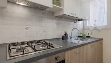 Frigorífico, microondas, horno y placa de cocina