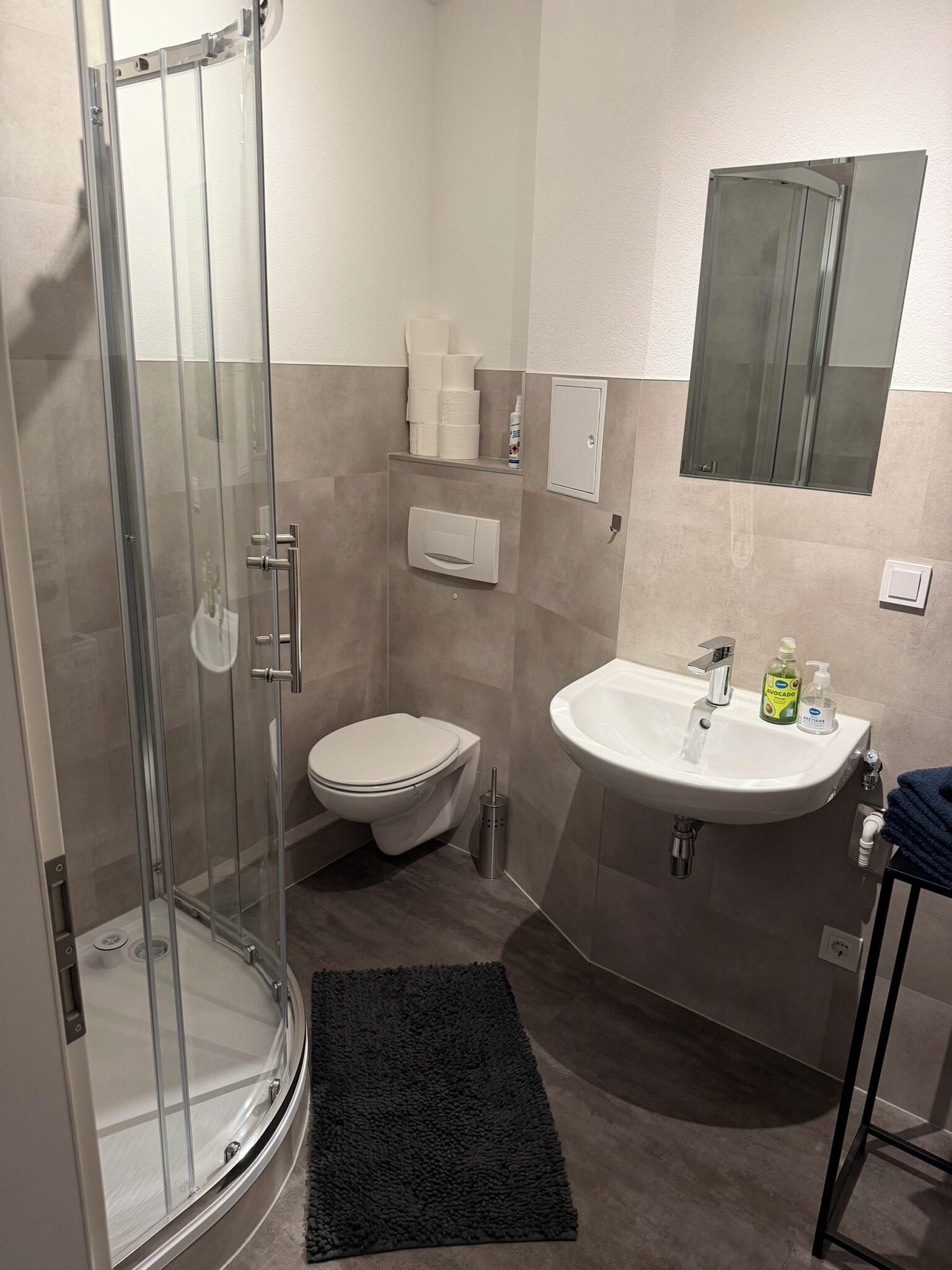 Dusche, Handtücher, Seife, Toilettenpapier