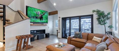 Smart TV, fireplace, table football