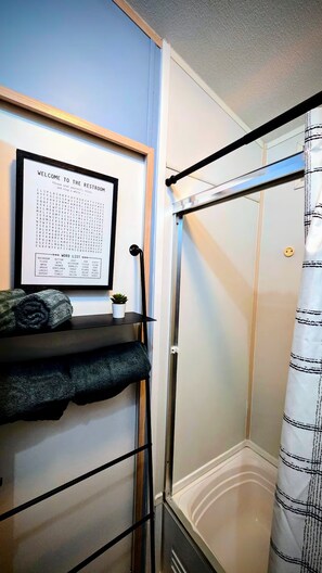 Hair dryer, towels, toilet paper