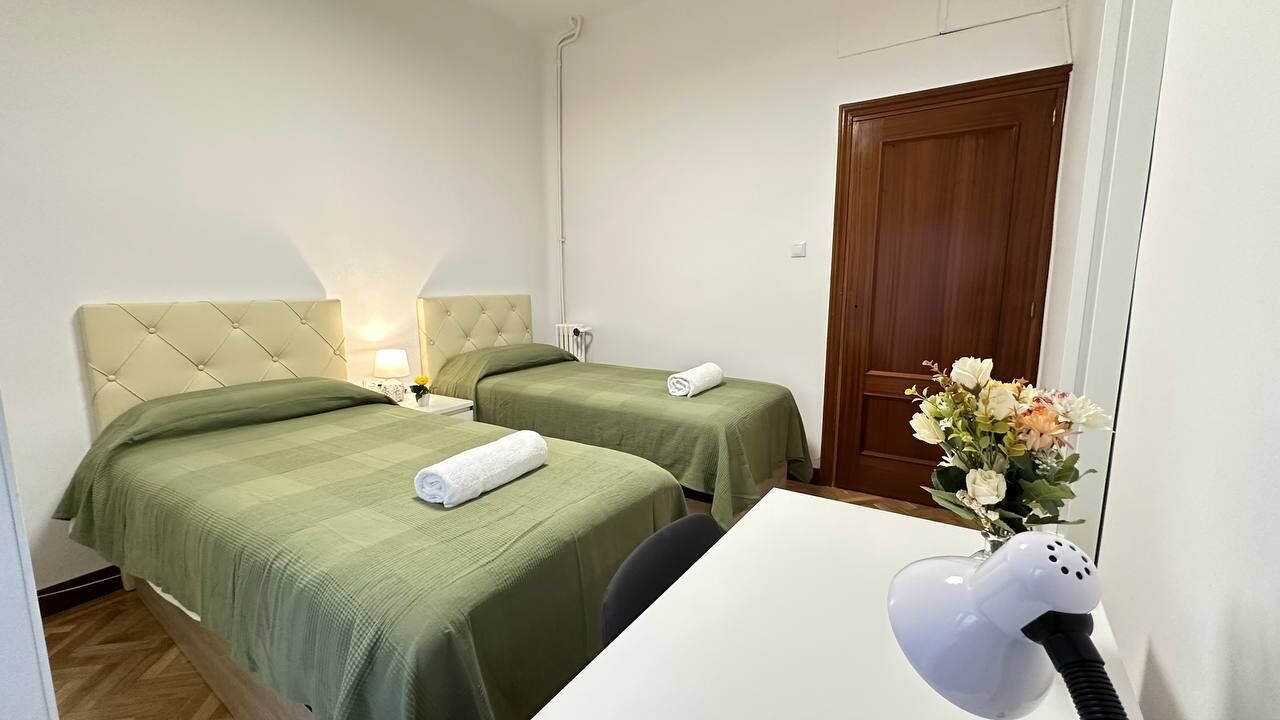 Habitación con 2 camas individuales, baño compartido | Tabla de planchar con plancha y wifi gratis 