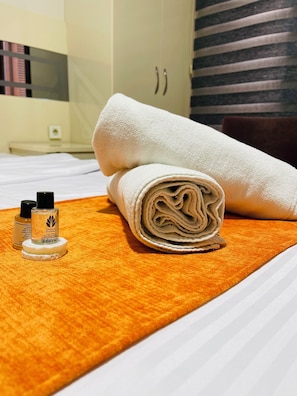 Secador de pelo, toallas y papel higiénico