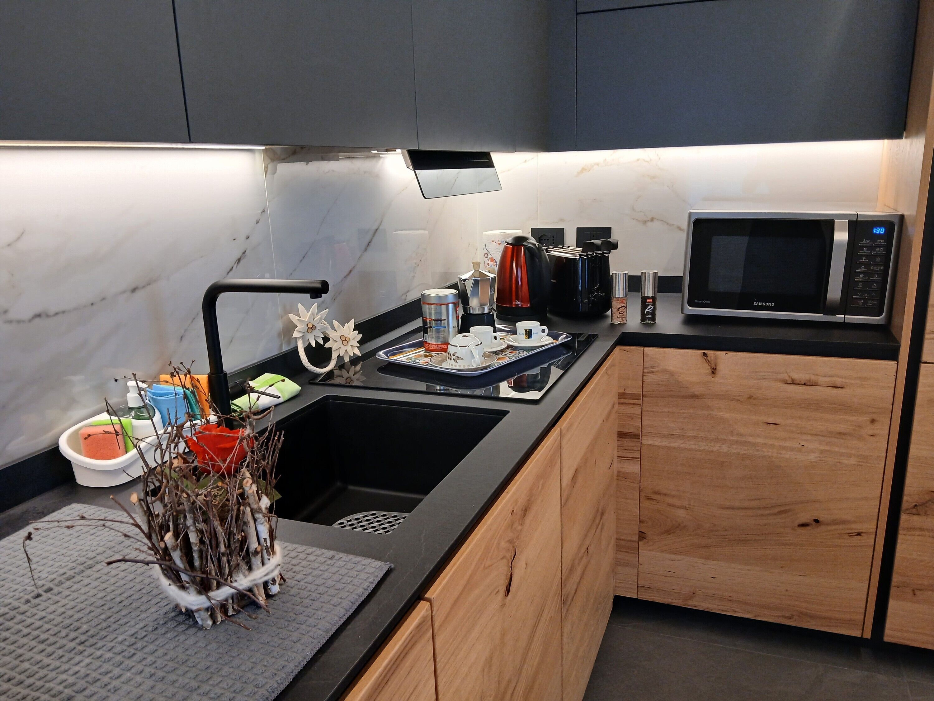 Kühlschrank, Mikrowelle, Ofen, Herdplatte