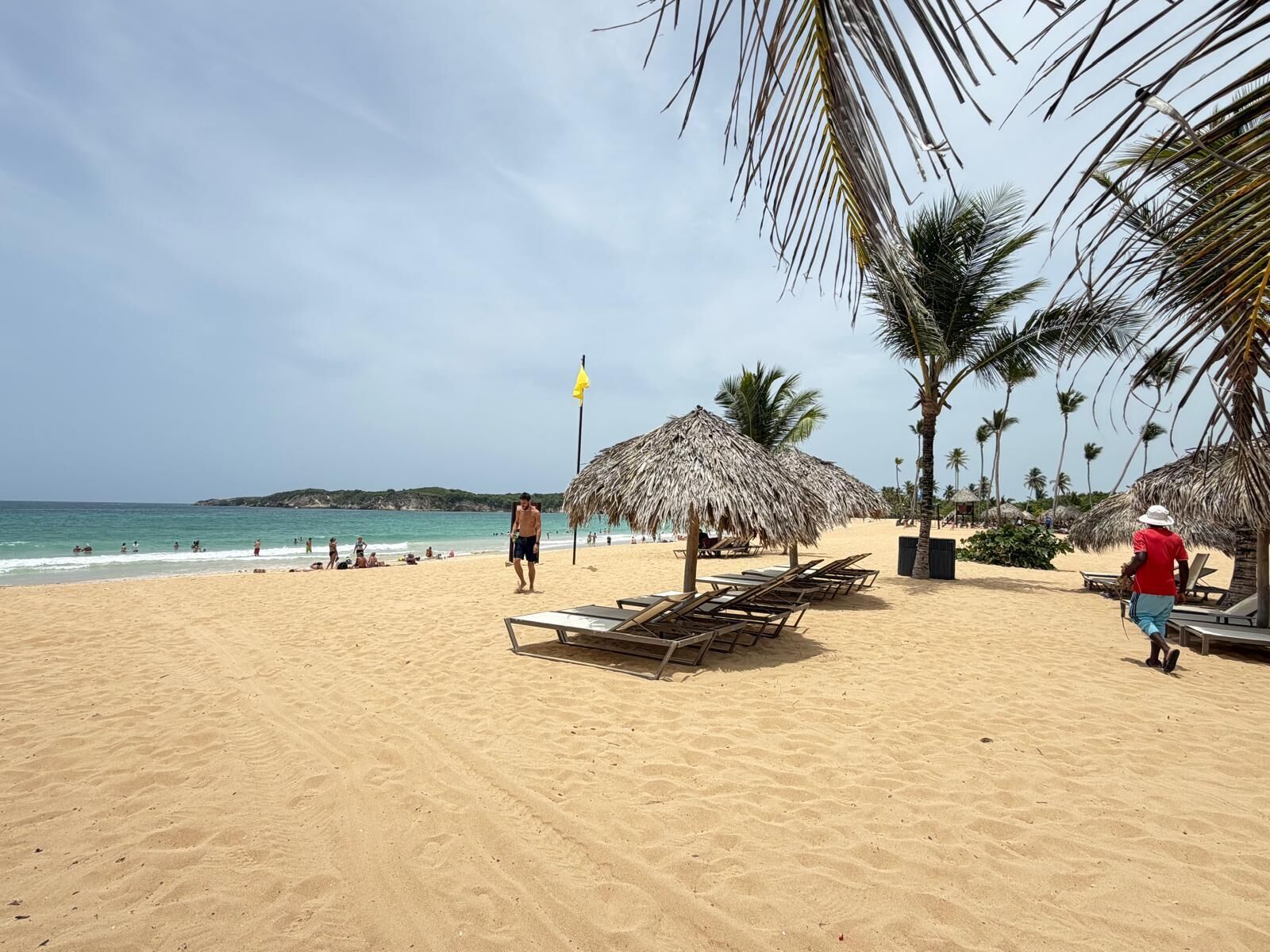 On the beach, sun-loungers, beach towels