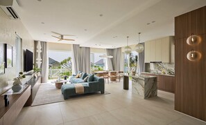 Villa – panorama | Oppholdsområde | En 29-tommers Flatskjerm-TV med kabel-kanaler