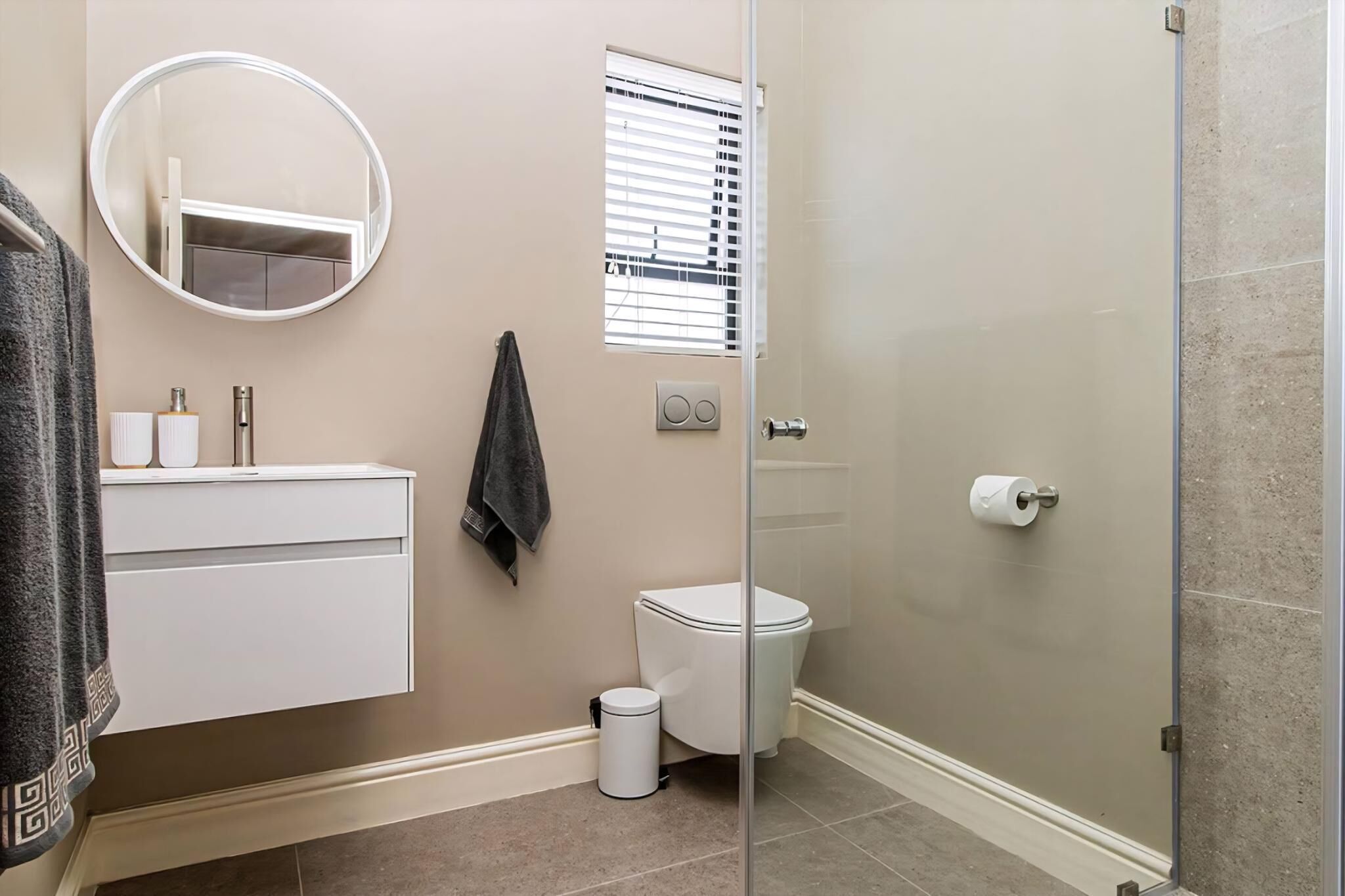Hair dryer, towels, soap