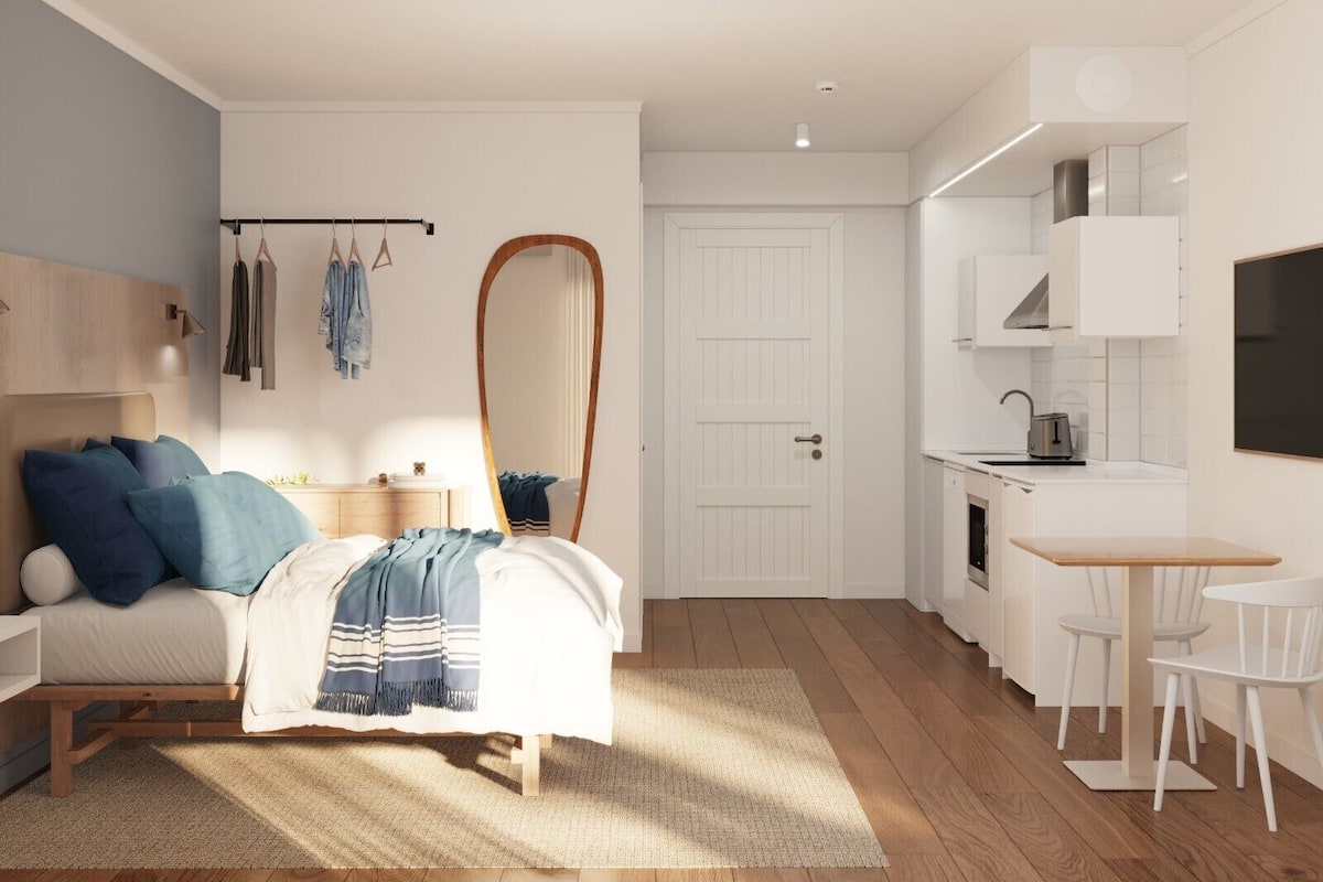 Réfrigérateur, micro-ondes, plaque de cuisson, grille-pain