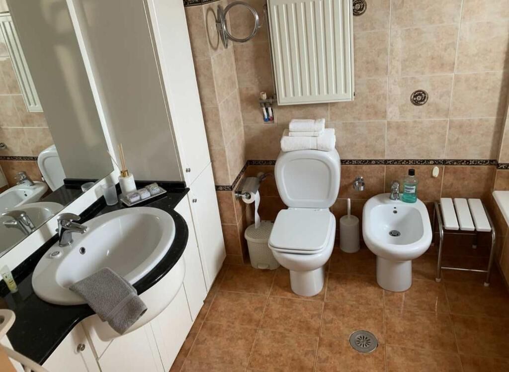 Secador de pelo, toallas, jabón y papel higiénico