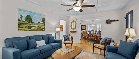 Televisie, een open haard en boeken