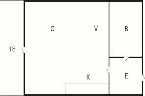 A floor plan with labeled rooms O, V, B, K, E, and TE. - 2 Person Holiday Park Home in Nexo (Nexø)