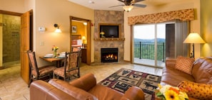 Una televisión, una chimenea