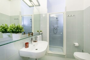 Secadora de cabello, toallas, jabón, papel de baño 