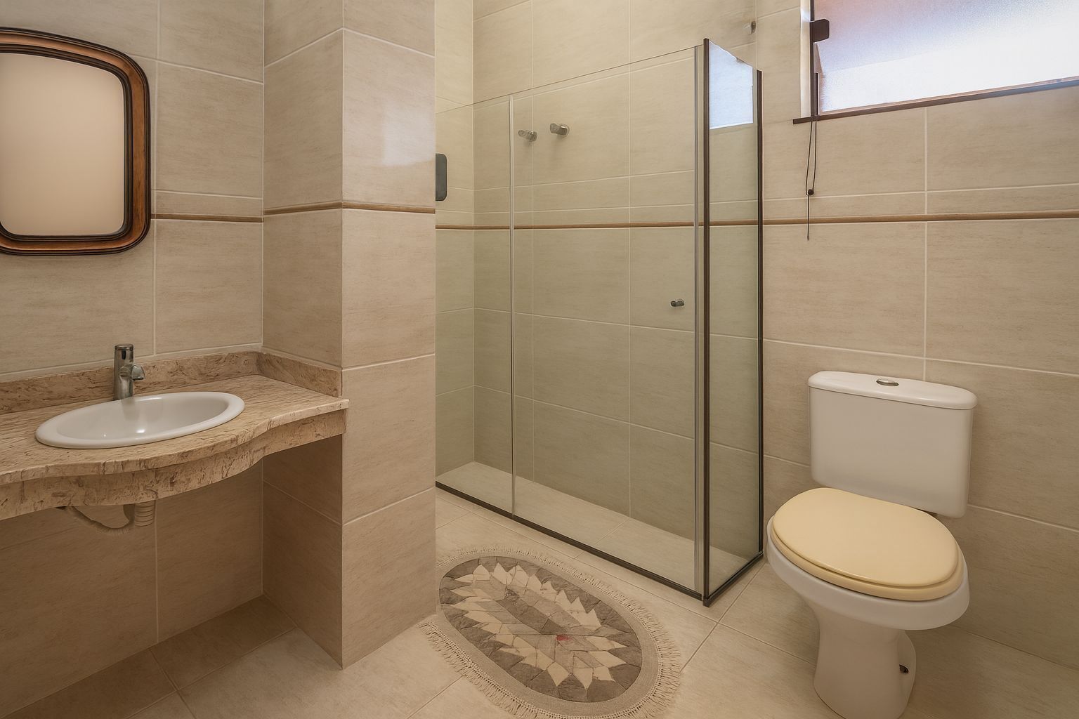 Shower, hair dryer, bidet, towels