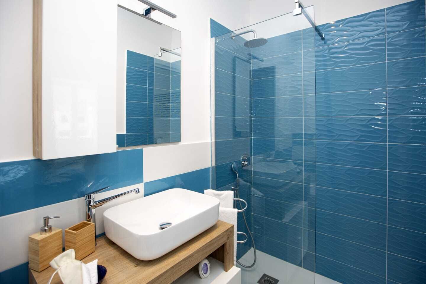 Standaard tweepersoonskamer | Badkamer | Een douche, een haardroger, handdoeken, zeep