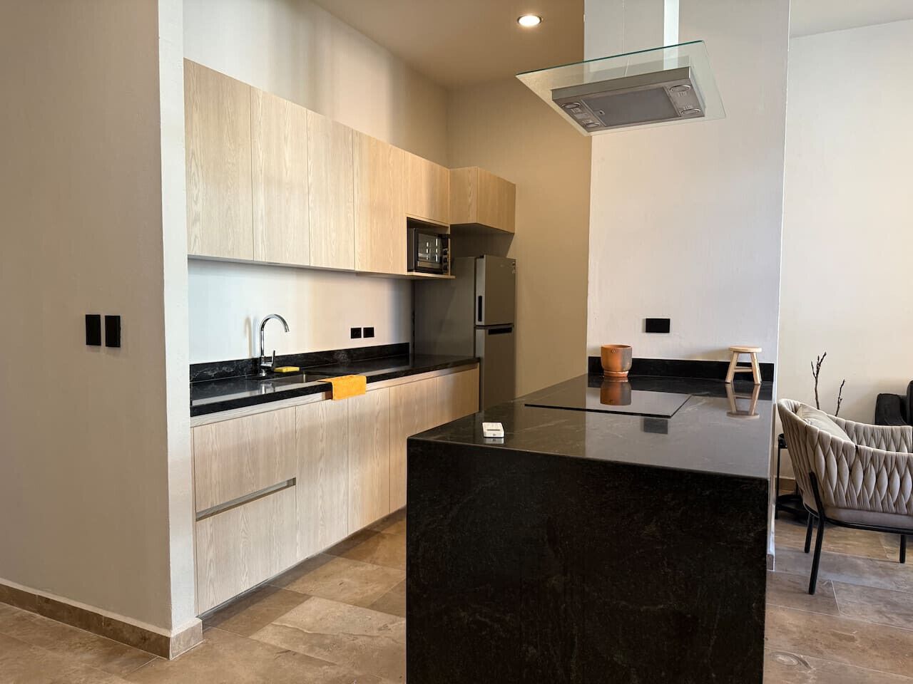 Fridge, oven, stovetop, cookware/dishes/utensils