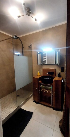 Dusche, Haartrockner, Seife, Toilettenpapier