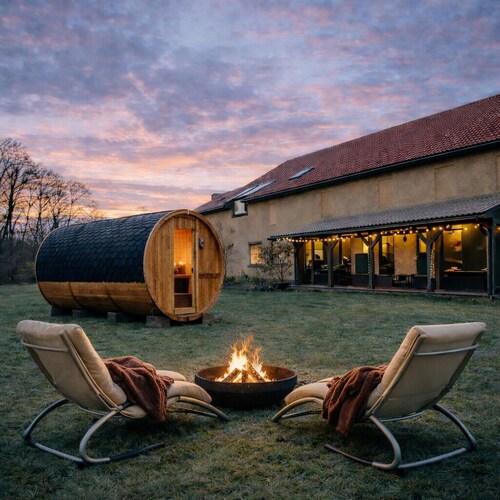 Exklusives Ferienhaus mit privater Fasssauna – Ruhe & Natur