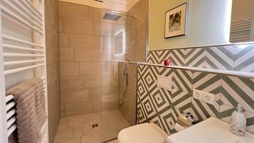 Ducha, secador de pelo, toallas y jabón