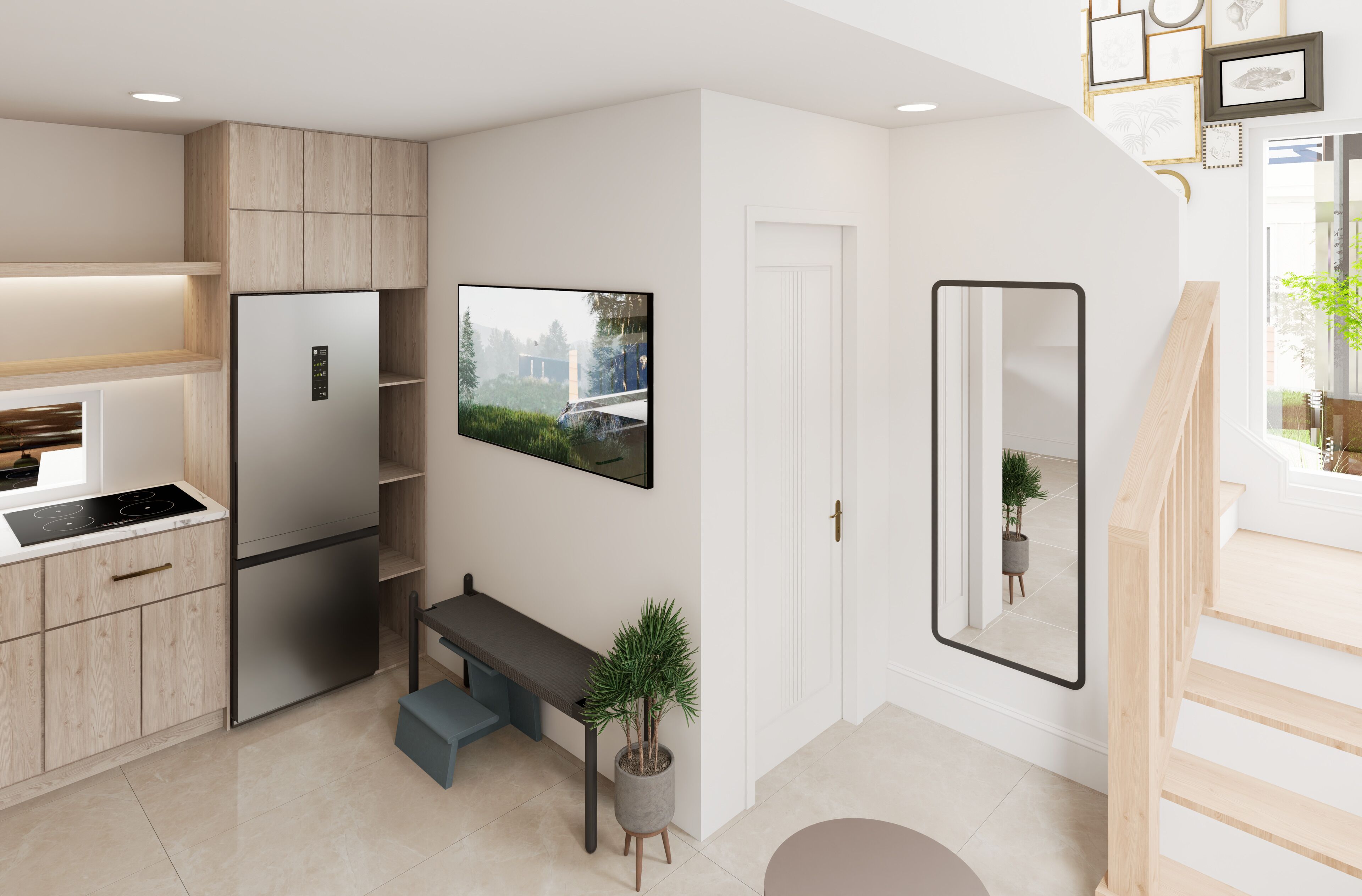 Kylskåp, spishäll, diskmaskin och grytor/köksredskap