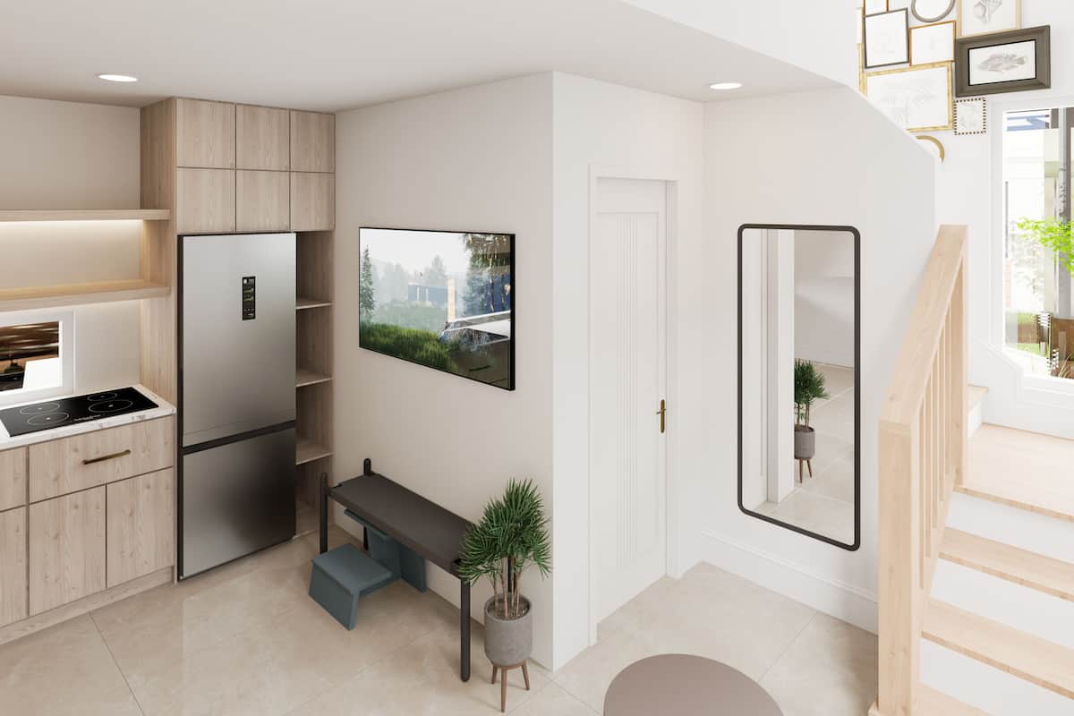 Kylskåp, spishäll, diskmaskin och grytor/köksredskap