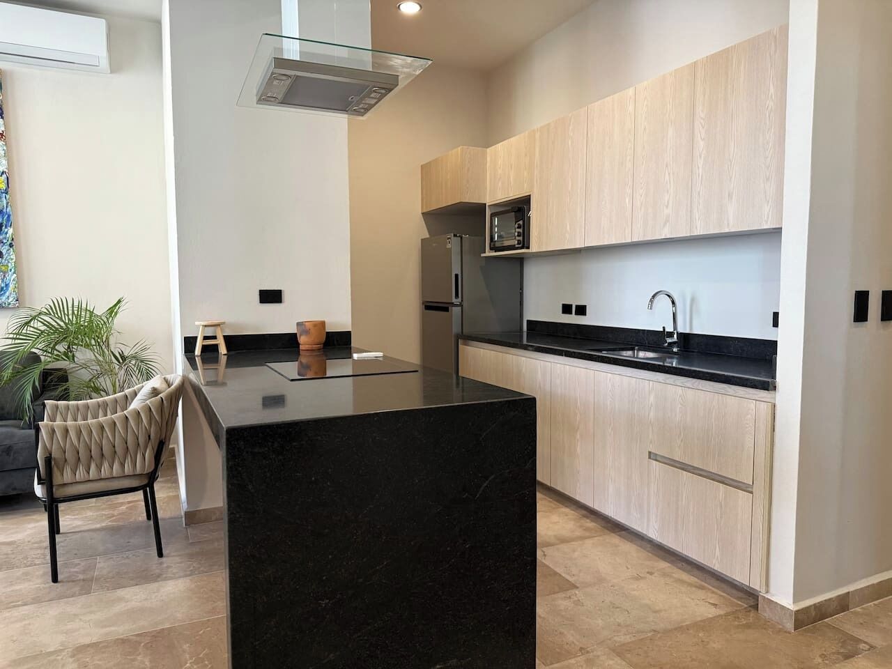 Fridge, oven, stovetop, cookware/dishes/utensils