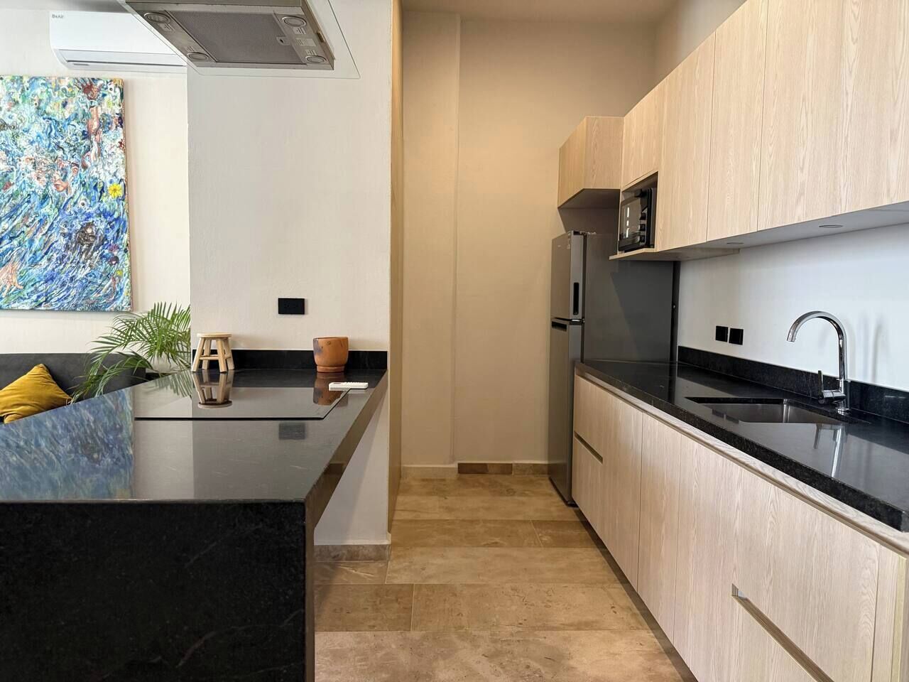 Fridge, oven, stovetop, cookware/dishes/utensils