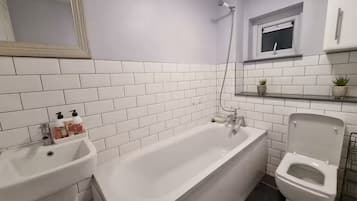 Hair dryer, towels, toilet paper