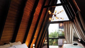 Romantic Chalet, Jetted Tub, Mountain View | Premium bedding, individually decorated, individually furnished