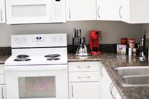 Fridge, microwave, oven, dishwasher