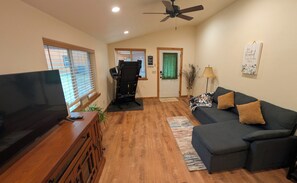 Smart TV, DVD player, books, video library