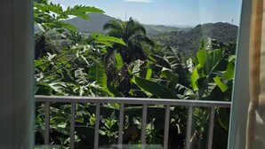 A window with a view of lush greenery and distant hills. - Piscina Vista II Ocean & Mountain Views with Solar (Ceiba)