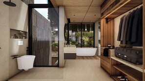 Luxury Villa, 3 Bedrooms, Pool View | Bathroom | Slippers, towels, soap, shampoo - The Akasha Berawa Luxury Villas (Canggu)